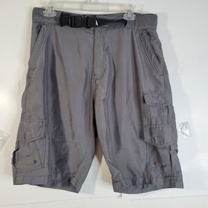 Mens Iron Co Gray Polyester Cargo Shorts Belt included Size 32